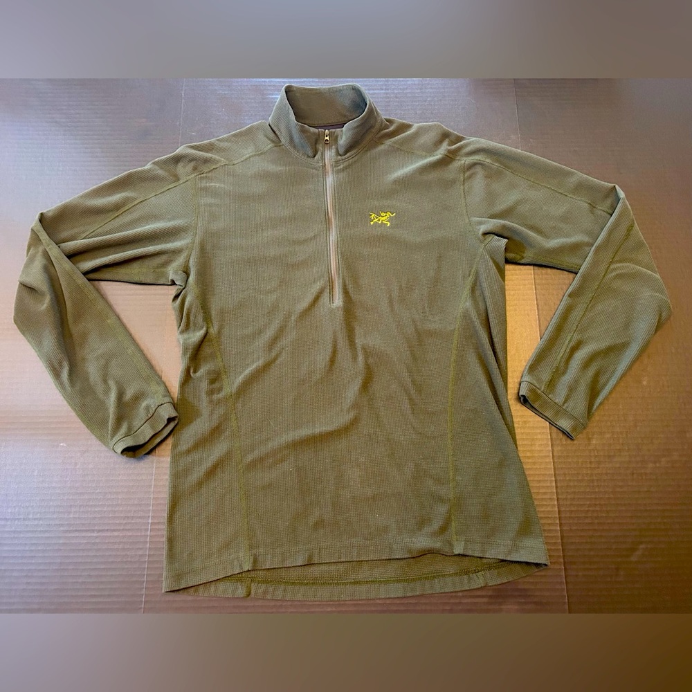 Arc'teryx DELTA LT Half Zip Pullover Waffle Fleece Jacket Green Size Large